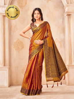Tikhi Imli - Ready To Wear Two Tone Orange Colored Shimmer Jutes Saree with Unstitched Blouse