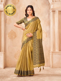 Tikhi Imli - Ready To Wear Gold Colored Shimmer Jute Saree with Unstitched Blouse