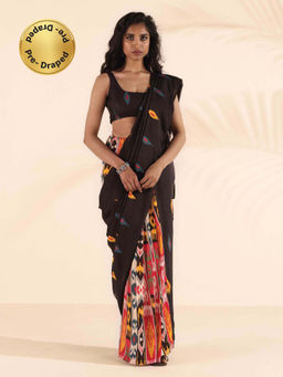 trueBrowns - Brown Muslin Ikat Saree without Blouse
