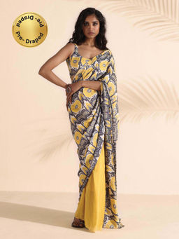 trueBrowns - Multi-Color Muslin Ikat Saree without Blouse
