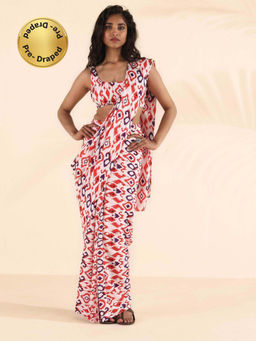 trueBrowns - Multi-Color Muslin Ikat Saree without Blouse