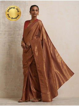 trueBrowns - Brown Gold Metallic Ready To Wear Saree Without Blouse