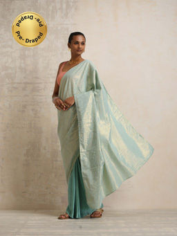 trueBrowns - Blue Gold Metallic Ready To Wear Saree Without Blouse