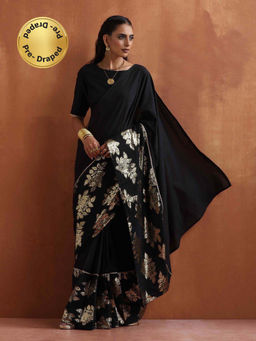 trueBrowns - Black Metallic Ready To Wear Saree without Blouse