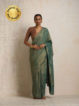 trueBrowns - Dark Green Lurex Ready To Wear Saree