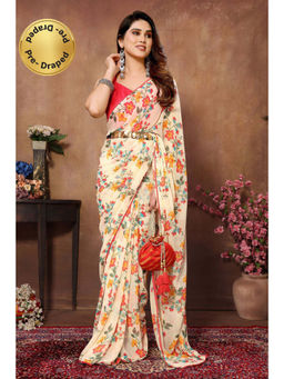 VAIRAGEE - Cream Soft Georgette Printed Ready to Wear Saree with Unstitched Blouse