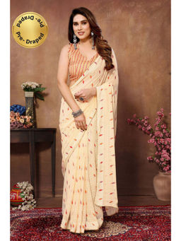 VAIRAGEE - Cream Soft Georgette Printed Ready to Wear Saree with Unstitched Blouse