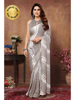 VAIRAGEE - Grey Soft Georgette Printed Ready to Wear Saree with Unstitched Blouse