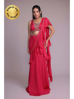 Zari Jaipur - Silk Chinon with Embroidery Pre-drape Saree with Unstitched Blouse