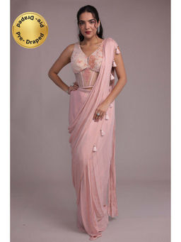 Zari Jaipur - Silk with Printed Pre-drape Saree with Unstitched Blouse