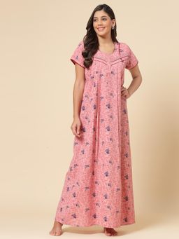 Sweet Dreams - Floral Pattern Womens Short Sleeves Regular Length Nighty Pink
