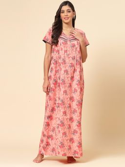 Sweet Dreams - Floral Pattern Womens Short Sleeves Regular Length Nighty Peach