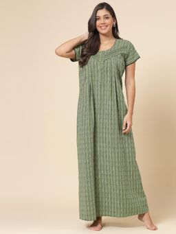 Sweet Dreams - Printed Pattern Womens Short Sleeves Regular Length Nighty Green
