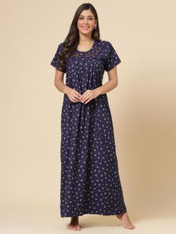 Sweet Dreams - Printed Pattern Womens Short Sleeves Regular Length Nighty Navy Blue