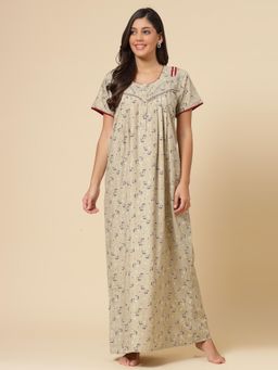 Sweet Dreams - Printed Pattern Womens Short Sleeves Regular Length Nighty Beige