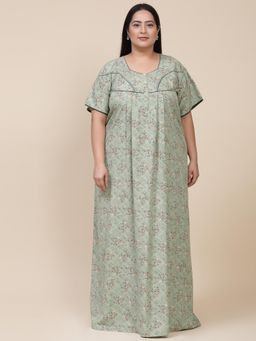 Sweet Dreams - Floral Pattern Womens Short Sleeves Regular Length Nighty Green
