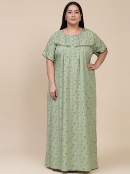 Sweet Dreams - Floral Pattern Womens Short Sleeves Regular Length Nighty Green