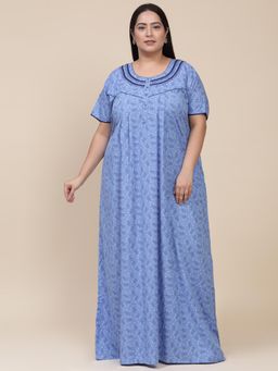 Sweet Dreams - Printed Pattern Womens Short Sleeves Regular Length Nighty Navy Blue
