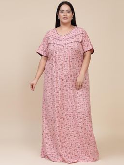 Sweet Dreams - Floral Pattern Womens Short Sleeves Regular Length Nighty Pink