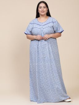 Sweet Dreams - Floral Pattern Womens Short Sleeves Regular Length Nighty Blue