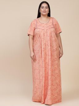 Sweet Dreams - Printed Pattern Womens Short Sleeves Regular Length Nighty Orange