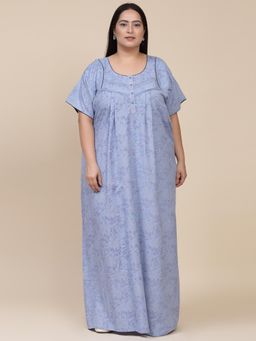 Sweet Dreams - Printed Pattern Womens Short Sleeves Regular Length Nighty Blue
