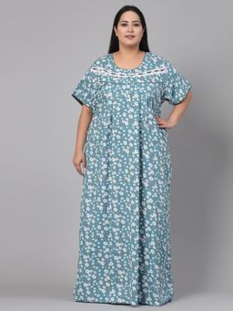 Sweet Dreams - Floral Pattern Womens Short Sleeves Regular Length Nighty Indigo