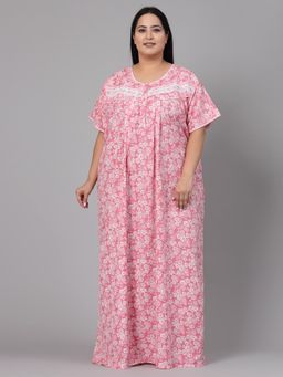 Sweet Dreams - Floral Pattern Womens Short Sleeves Regular Length Nighty Pink