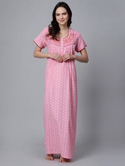 Sweet Dreams - Floral Pattern Womens Short Sleeves Regular Length Nighty Pink