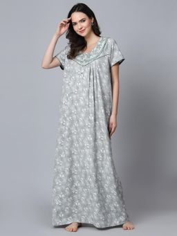 Sweet Dreams - Floral Pattern Womens Short Sleeves Regular Length Nighty Grey