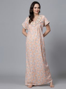 Sweet Dreams - Floral Pattern Womens Short Sleeves Regular Length Nighty Peach