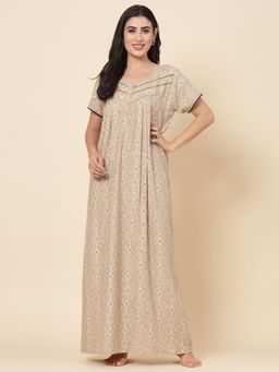 Sweet Dreams - Printed Pattern Womens Short Sleeves Regular Length Nighty Khaki