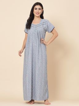 Sweet Dreams - Printed Pattern Womens Short Sleeves Regular Length Nighty Blue