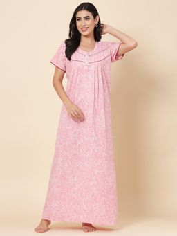 Sweet Dreams - Floral Pattern Womens Short Sleeves Regular Length Nighty Pink
