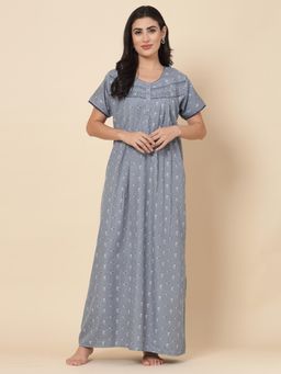Sweet Dreams - Floral Pattern Womens Short Sleeves Regular Length Nighty Blue