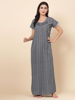 Sweet Dreams - Floral Pattern Womens Short Sleeves Regular Length Nighty Grey