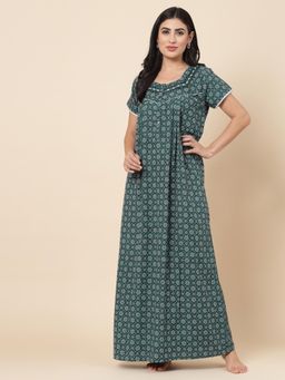 Sweet Dreams - Floral Pattern Womens Short Sleeves Regular Length Nighty Green