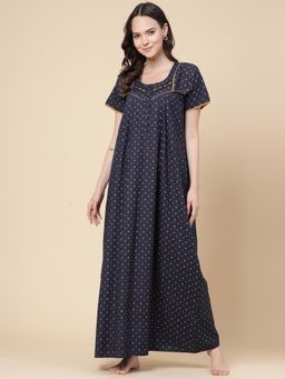Sweet Dreams - Printed Pattern Womens Short Sleeves Regular Length Nighty Blue