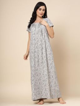 Sweet Dreams - Floral Pattern Womens Short Sleeves Regular Length Nighty Grey