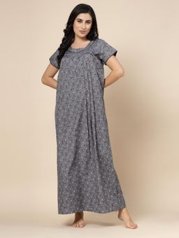Sweet Dreams - Floral Pattern Womens Short Sleeves Regular Length Nighty Grey