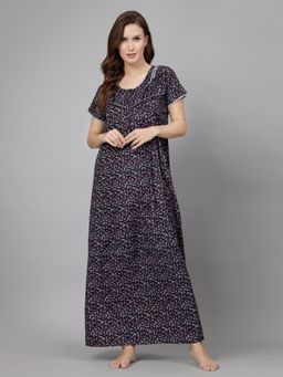 Sweet Dreams - Floral Pattern Womens Short Sleeves Regular Length Nighty Blue