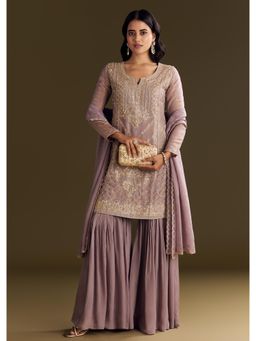 KALKI FASHION - Lavender Tissue Zardozi Embroidered Kurti with Sharara & Dupatta