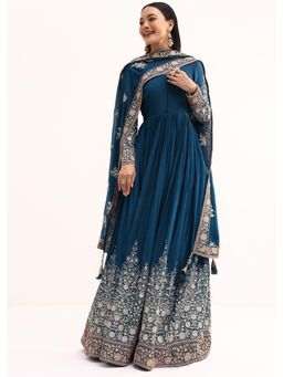 KALKI FASHION - Teal Chinon Zari Work Anarkali Kurta with Dupatta