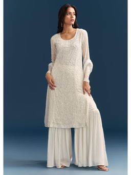 KALKI FASHION - White Pakistani Sequins Embellished Kurta with Sharara & Dupatta