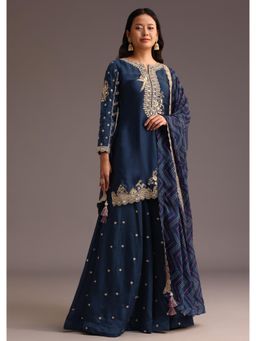 KALKI FASHION - Blue Zari Work Kurti with Palazzo & Dupatta
