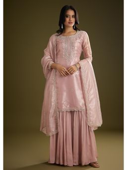 KALKI FASHION - Lavender Tissue Cut Dana Beads Kurti with Sharara & Dupatta