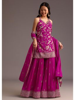 KALKI FASHION - Purple Resham Work Kurta with Sharara & Dupatta