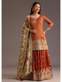 KALKI FASHION - Brown Embroidered Kurta with Palazzo & Dupatta