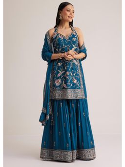KALKI FASHION - Blue Thread Work Kurta with Sharara & Dupatta