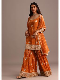 KALKI FASHION - Orange Sequins Kurti with Sharara And Dupatta